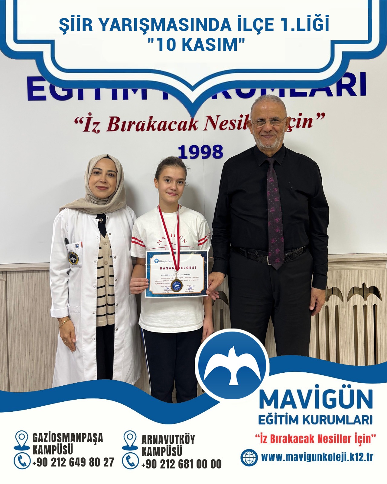 10 KASIM KONULU ŞİİR YARIŞMASINDA İLÇE 1.LİĞİ