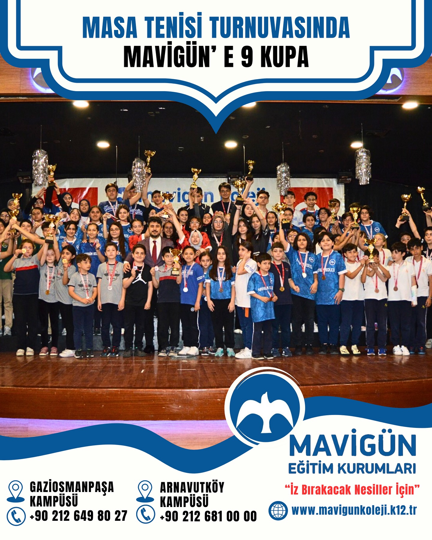 MASA TENİSİ TURNUVASINDA 9 KUPA